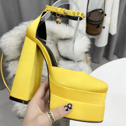 Versace Brand Womens Sandals Shoes Pumps Leather Big Size LA MEDUSA LEATHER PUMPS with 5cm High Platform and 15cm Heel Design  