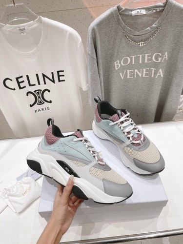Dior Mens Shoes Sneakers Luxury Brand Breathable Design B22 SNEAKER Beige Technical Mesh with Deep Gray and Brown Smooth Calfskin with Original Box  