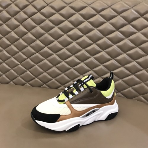 Dior Womens Shoes Sneakers Luxury Brand Breathable Design B22 SNEAKER Green and White Technical Mesh with Ebony and Camel Smooth Calfskin with Original Box 3SN231YRK_H766