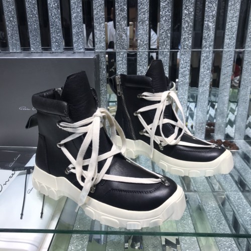 Rick Owens Men Shoes Sneakers Leather High-Top Breathable Mens Casual Shoes Ankle Boots with Original Box