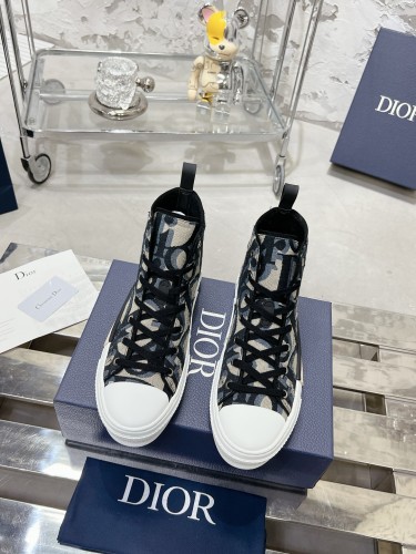Dior Womens Shoes Sneakers Casual Luxury Brand B23 High-Top Sneaker Beige and Black Maxi Dior Oblique Jacquard with Original Box 3SH126ZXX_H961