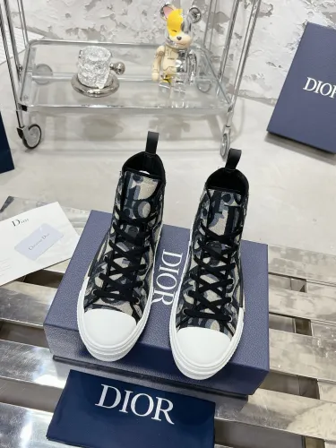 Dior Womens Shoes Sneakers Casual Luxury Brand B23 High-Top Sneaker Beige and Black Maxi Dior Oblique Jacquard with Original Box 3SH126ZXX_H961