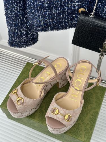 Gucci Womens Shoes Slippers 11cm High Heel Gucci Luxury Brand WOMEN'S HORSEBIT FLATFORM SANDAL with Original Box  