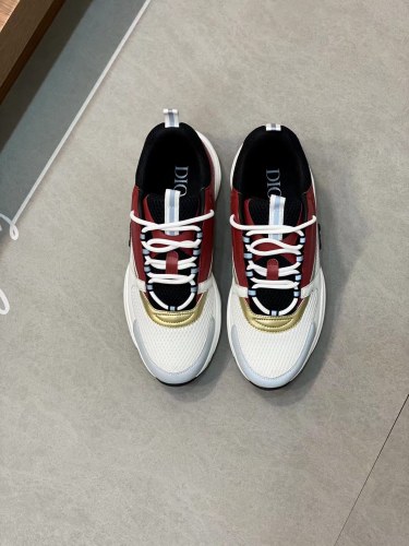 Dior Mens Shoes Sneakers Luxury Brand Breathable Design B22 SNEAKER White and Black Technical Mesh with Burgundy, White and Gold-Tone Calfskin with Original Box  
