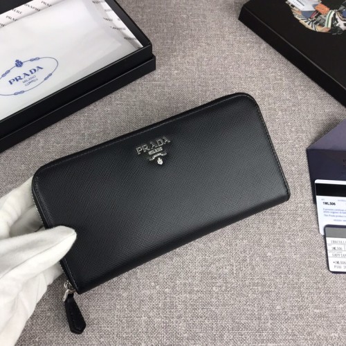 Prada Womens Bags Clutch Wallets Black Large Saffiano Leather Wallet with Original Box 1ML506_QWA_F0002