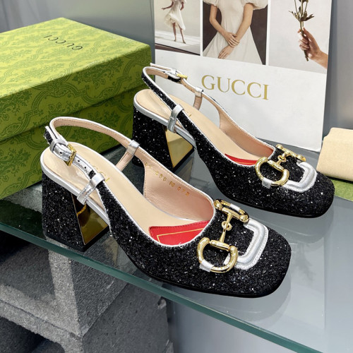 Gucci Womens Shoes Sandals Summer Design Luxury Brand Women's mid-heel slingback with Horsebit in leather with Original Box Whatsapp 