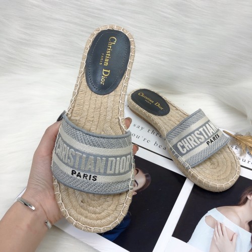 Dior Womens Shoes Slippers Dior Granville Espadrille Dior Oblique Embroidered Cotton with Original Box