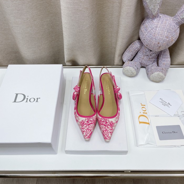 Dior Women Shoes Pumps Luxury Design Fashion Type 6.5cm High Heel Shoes for Wedding Style J'ADIOR SLINGBACK PUMP Cotton Embroidery with Micro Houndstooth Motif with Original Box