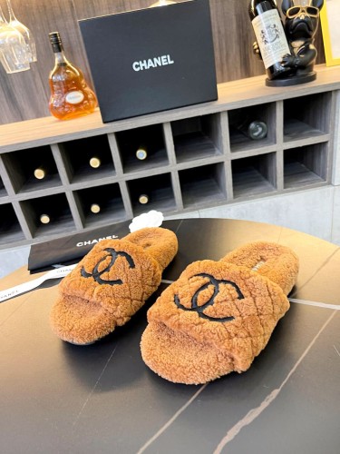 Chanel Womens Shoes Slippers Luxury Brand Winter Plus Velvet Design with Original Box