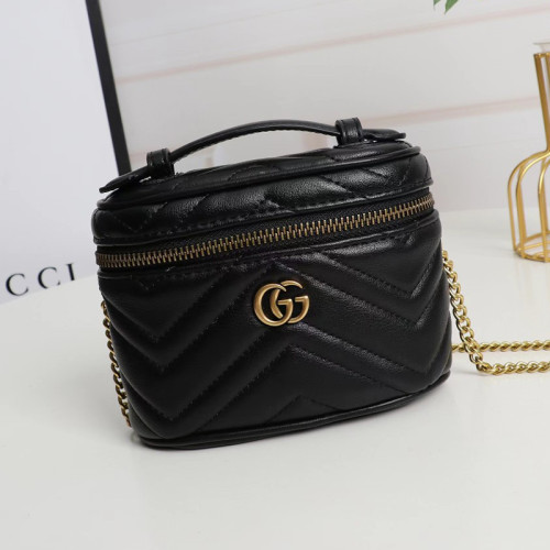 Gucci Womens Bags Shoulder Bag Luxury Brand GG Marmont mini top handle bag in black leather with Original Box  