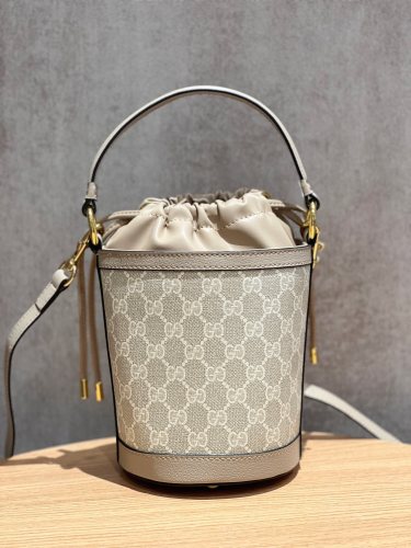 Gucci Womens Bags Shoulder Handbags Luxury Brand Ophidia mini bucket bag in Beige GG Supreme Fabric  