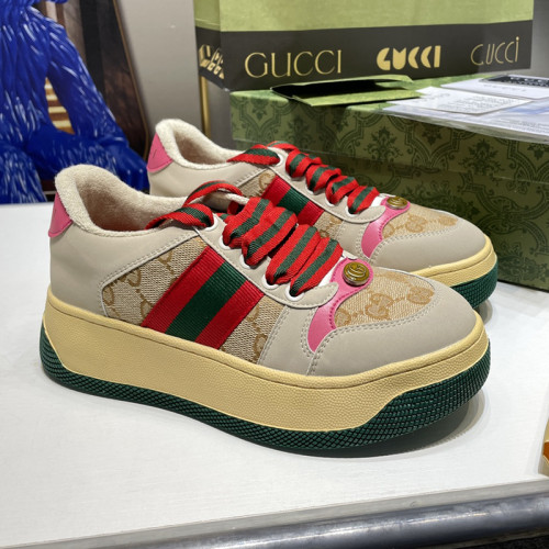 Gucci Womens Shoes Sneakers Luxury Brand Women's Screener trainer with Web in beige leather with Original Box Whatsapp 