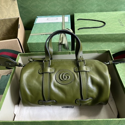 Gucci Womens Bags Crossbody Shoulder Messenger Bags Luxury Brand Small duffle bag with tonal Double G in forest green leather  