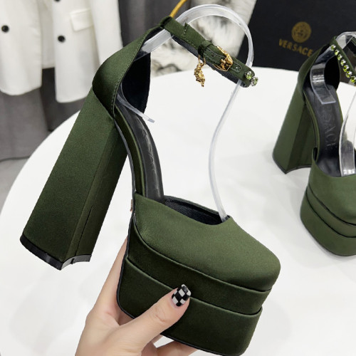 Versace Brand Womens Sandals Shoes Pumps Leather Big Size LA MEDUSA LEATHER PUMPS with 5cm High Platform and 15cm Heel Design  