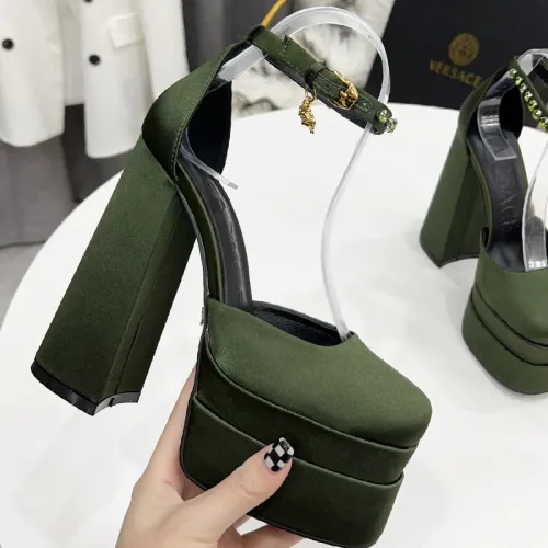 Versace Brand Womens Sandals Shoes Pumps Leather Big Size LA MEDUSA LEATHER PUMPS with 5cm High Platform and 15cm Heel Design  