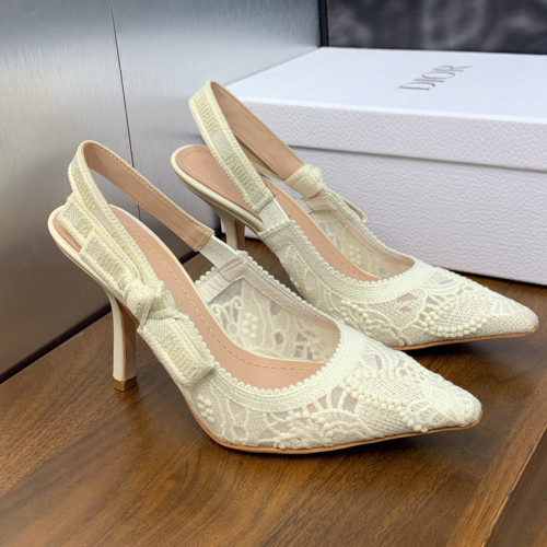 Dior Women Shoes Pumps Luxury Design Fashion Type 9.5cm High Heel Shoes for Wedding Style J'ADIOR SLINGBACK PUMP Cotton Fabric with Original Box