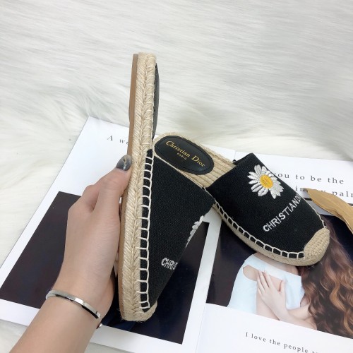 Dior Womens Shoes Slippers Dior Granville Espadrille Dior Oblique Embroidered Cotton with Original Box
