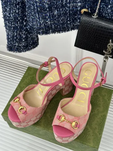 Gucci Womens Shoes Slippers 11cm High Heel Gucci Luxury Brand WOMEN'S HORSEBIT FLATFORM SANDAL with Original Box  