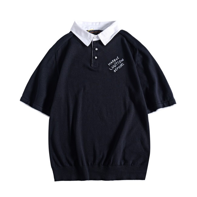 Louis Vuitton Luxury Brand Men Womens Short Sleeve T-Shirt Embroidered Short-Sleeved Cotton Blend Polo Shirt 1AFQQJ   