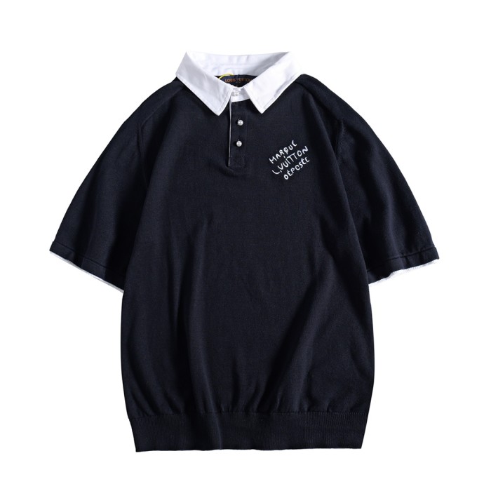Louis Vuitton Luxury Brand Men Womens Short Sleeve T-Shirt Embroidered Short-Sleeved Cotton Blend Polo Shirt 1AFQQJ   