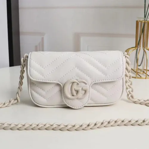 Gucci Womens Bags Shoulder Messenger Bag Luxury Brand Gucci GG Marmont belt bag in white leather with Original Box 699757 UM8KV 1000