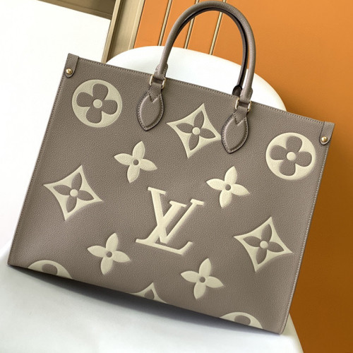 Louis Vuitton Womens Bags Handbags Luxury Brand Louis Vuitton ONTHEGO GM M45945 Handbags for Women Black / Beige Embossed supple grained cowhide leather