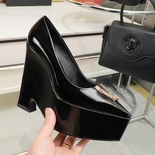 Versace Brand Womens Sandals Shoes Pumps Leather Big Size LA MEDUSA LEATHER PUMPS with 6cm High Platform and 14cm Heel Design  