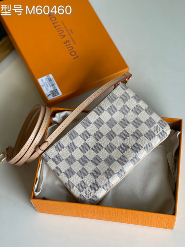Louis Vuitton Womens Bags Clutch Wallets Luxury Brand Fashion Shoulder Bags DOUBLE ZIP POCHETTE with Original Box N60460 Damier Azur coated canvas and natural cowhide leather