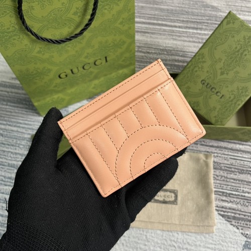 Gucci Womens Bag Wallets Card Holder Luxury Brand GG Marmont matelassé card case in peach leather with Original Box