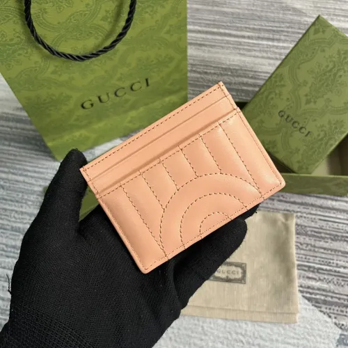 Gucci Womens Bag Wallets Card Holder Luxury Brand GG Marmont matelassé card case in peach leather with Original Box