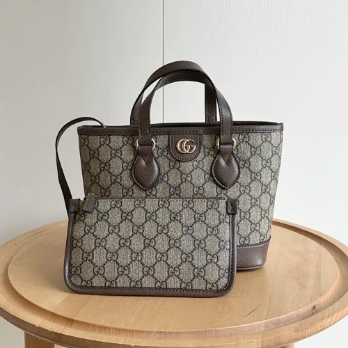 Gucci Womens Bags Handbags Luxury Brand Ophidia mini tote bag in beige and ebony GG Supreme with Original Box 811716 K9GSG 8358