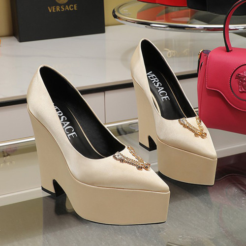 Versace Brand Womens Sandals Shoes Pumps Leather Big Size LA MEDUSA LEATHER PUMPS with 6cm High Platform and 14cm Heel Design  