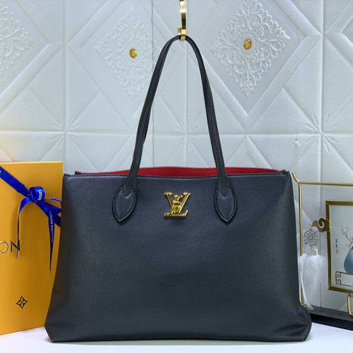 Louis Vuitton Womens Bags Handbags Luxury Brand Fashion Type LOCKME SHOPPER Black Grained calf leather M57345  