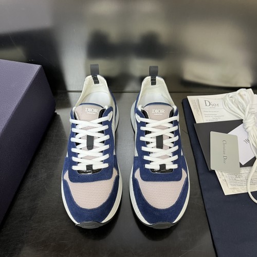 Dior Mens Shoes Luxury Sneakers B25 RUNNER SNEAKER Dior Gray and White Smooth Calfskin with Beige and Black Dior Oblique Jacquard with Original Box  