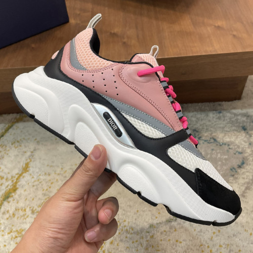 Dior Mens Shoes Sneakers Luxury Brand Breathable Design B22 SNEAKER Pink and White Technical Mesh with Pink and Black Calfskin with Original Box  