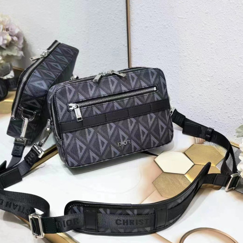 Dior Mens Bags Crossbody Bags SAFARI BAG WITH STRAP Black CD Diamond Canvas with Original Box 1ESPO206CDP_H43E
