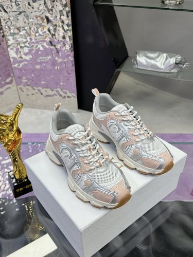 Dior Womens Shoes Sneakers Casual Luxury Brand Dior Chrono Sneaker White Mesh with Nude and Silver-Tone Laminated Leather-Effect Panels with Original Box KCK414TXX_S15U whatsapp 