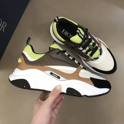 Dior Womens Shoes Sneakers Luxury Brand Breathable Design B22 SNEAKER Green and White Technical Mesh with Ebony and Camel Smooth Calfskin with Original Box 3SN231YRK_H766