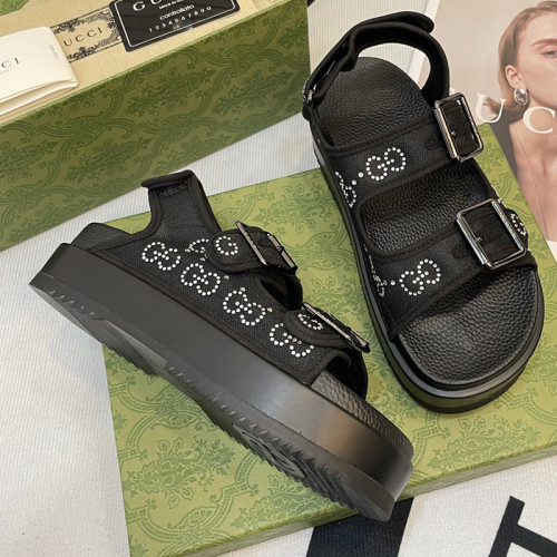 Gucci Womens Shoes Sandals 14cm Heel and 4.5cm Platform Luxury Brand with Original Box 719844 C9D00 9022 Women's Interlocking G studs sandal in leather Whatsapp 