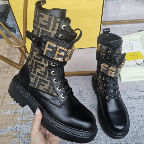 Fendi Womens Shoes Fashion Boots Luxury Brand Fendi Fendigraphy Black leather biker boots with Original Box 8T8355AKY6F1H1K
