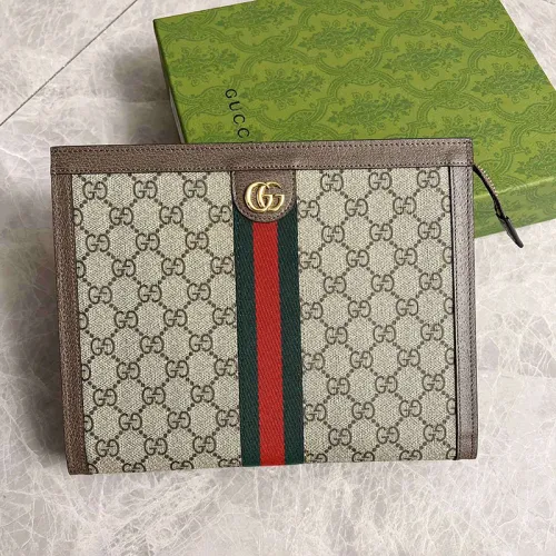 Gucci Womens Mens Unisex Bags Wallets Clutch Luxury Brand GUCCI Ophidia pouch in GG Supreme canvas with Original Box  