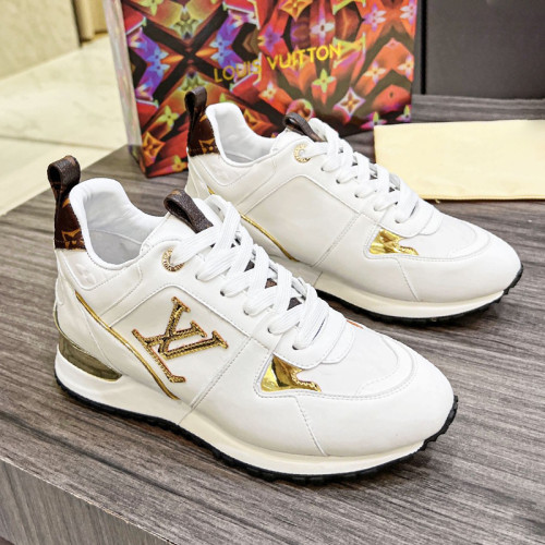 Louis Vuitton Women Shoes Sneakers Luxury Brand Lace-Up Run Away Sneaker 1AAP3T with Original Box White Suede calf leather and recycled Monogram nylon