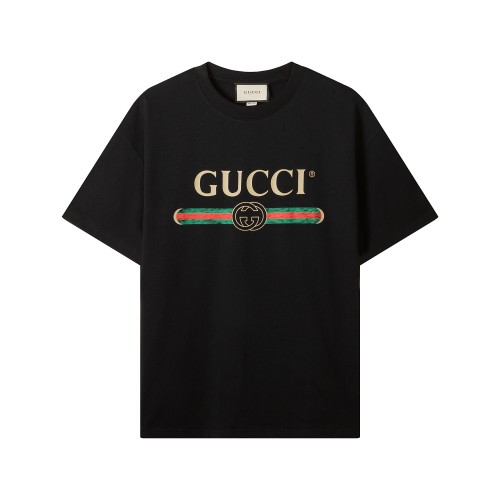 Gucci Luxury Brand Women Mens Short Sleeve T-Shirt OVERSIZE WASHED T-SHIRT WITH GUCCI LOGO   