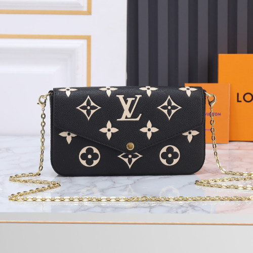 Louis Vuitton Womens Bags Shoulder Messenger Bag Luxury Brand M80482 FÉLICIE POCHETTE with Original Box Black / Beige Monogram Empreinte embossed supple grained cowhide leather