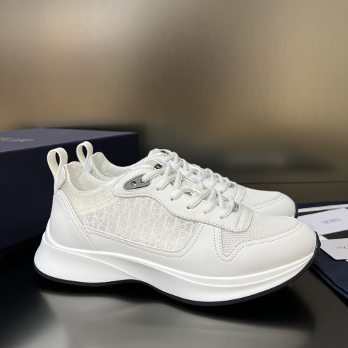 Dior Mens Shoes Luxury Sneakers B25 RUNNER SNEAKER Dior Gray and White Smooth Calfskin with Beige and Black Dior Oblique Jacquard with Original Box  