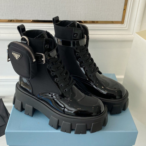 Prada Women Shoes Boots Luxury Brand Outdoor Monolith leather and nylon fabric boots 1T255M_3LJS_F0F24_F_B055