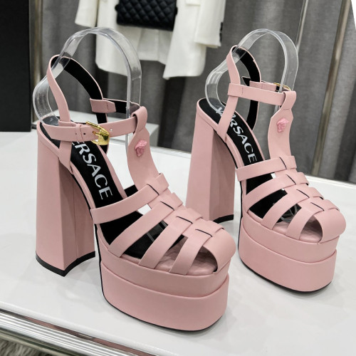 Versace Brand Womens Sandals Shoes Pumps Leather Big Size LA MEDUSA LEATHER PUMPS with 5cm High Platform and 15cm Heel Design  