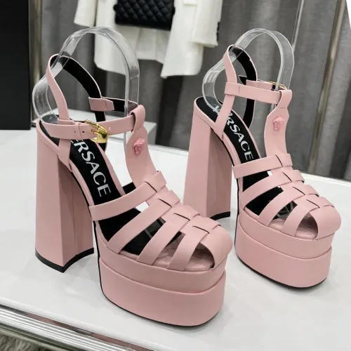 Versace Brand Womens Sandals Shoes Pumps Leather Big Size LA MEDUSA LEATHER PUMPS with 5cm High Platform and 15cm Heel Design  