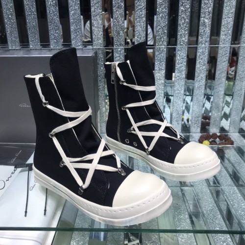 Rick Owens Men Shoes Sneakers Leather High-Top Breathable Mens Casual Shoes Ankle Boots with Original Box