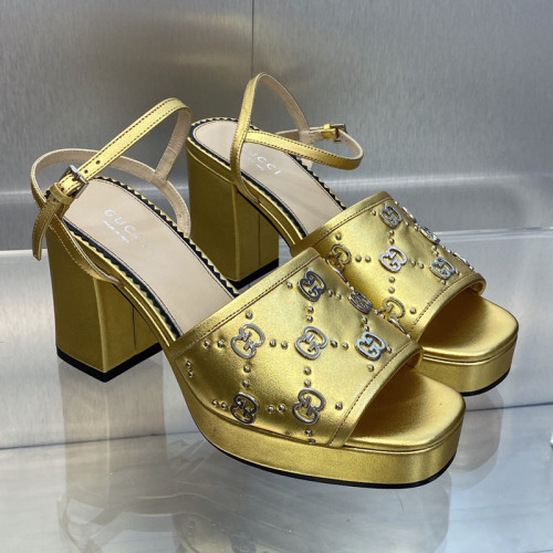 Gucci Womens Shoes Sandals 8.5cm Heel Luxury Brand with Original Box 719844 C9D00 9022 Women's Interlocking G studs sandal in leather Whatsapp 